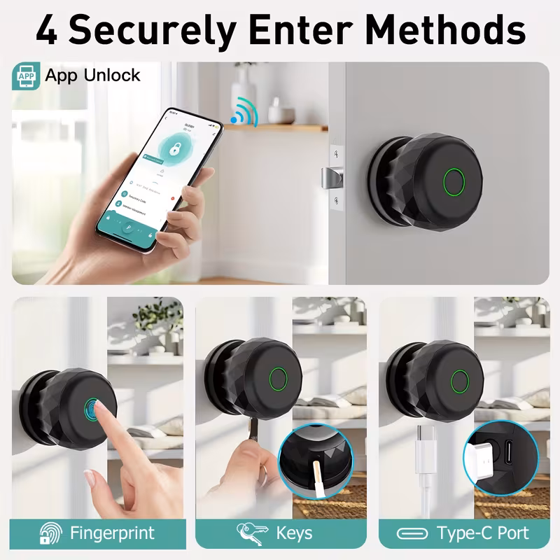 smart fingerprint door lock with app control biometric keyless entry door knob alloy metal for bedroom front door apartment office and hotel Product details 4