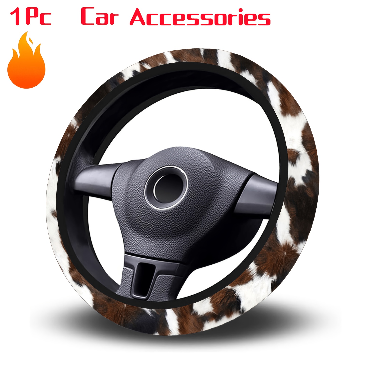 TEMU 1-pack Beautiful And Cute Black And Print Steering Wheel Cover, Soft And Comfortable Car Steering Wheel Cover, -free, Car Decoration, Suitable