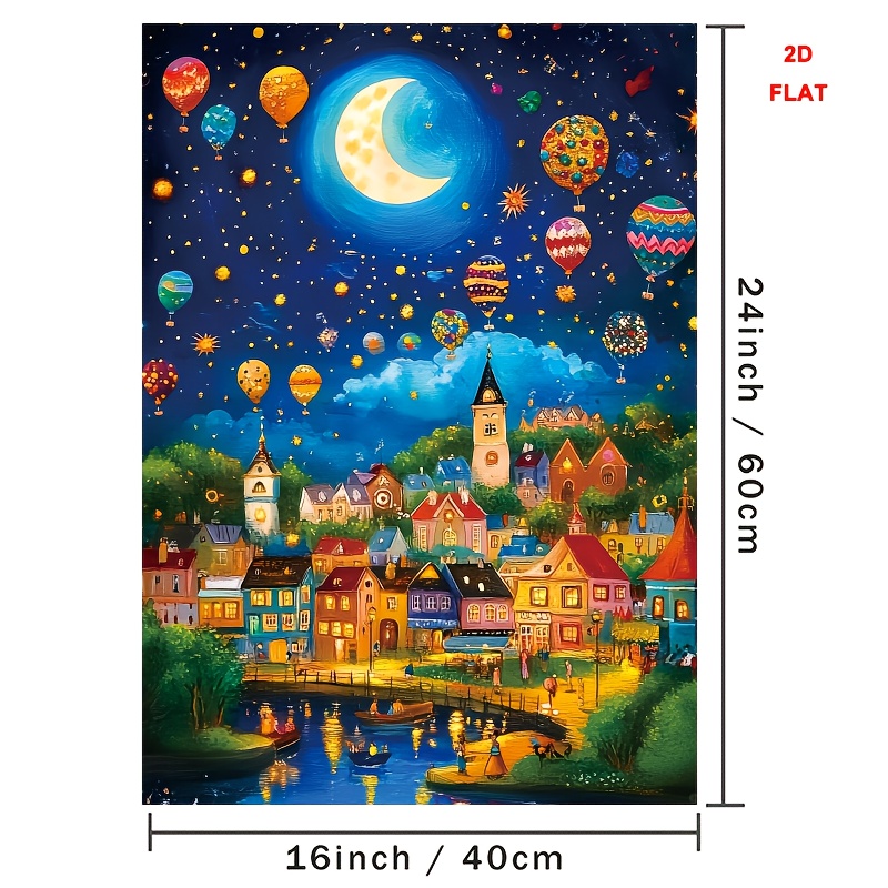 TEMU 2d Flat, 2d Flat, 2d Flat Painting, 1pc Canvas Wall Art, Depicting A Town , Home Decor. This High-quality Artwork Is Suitable For Living Rooms,