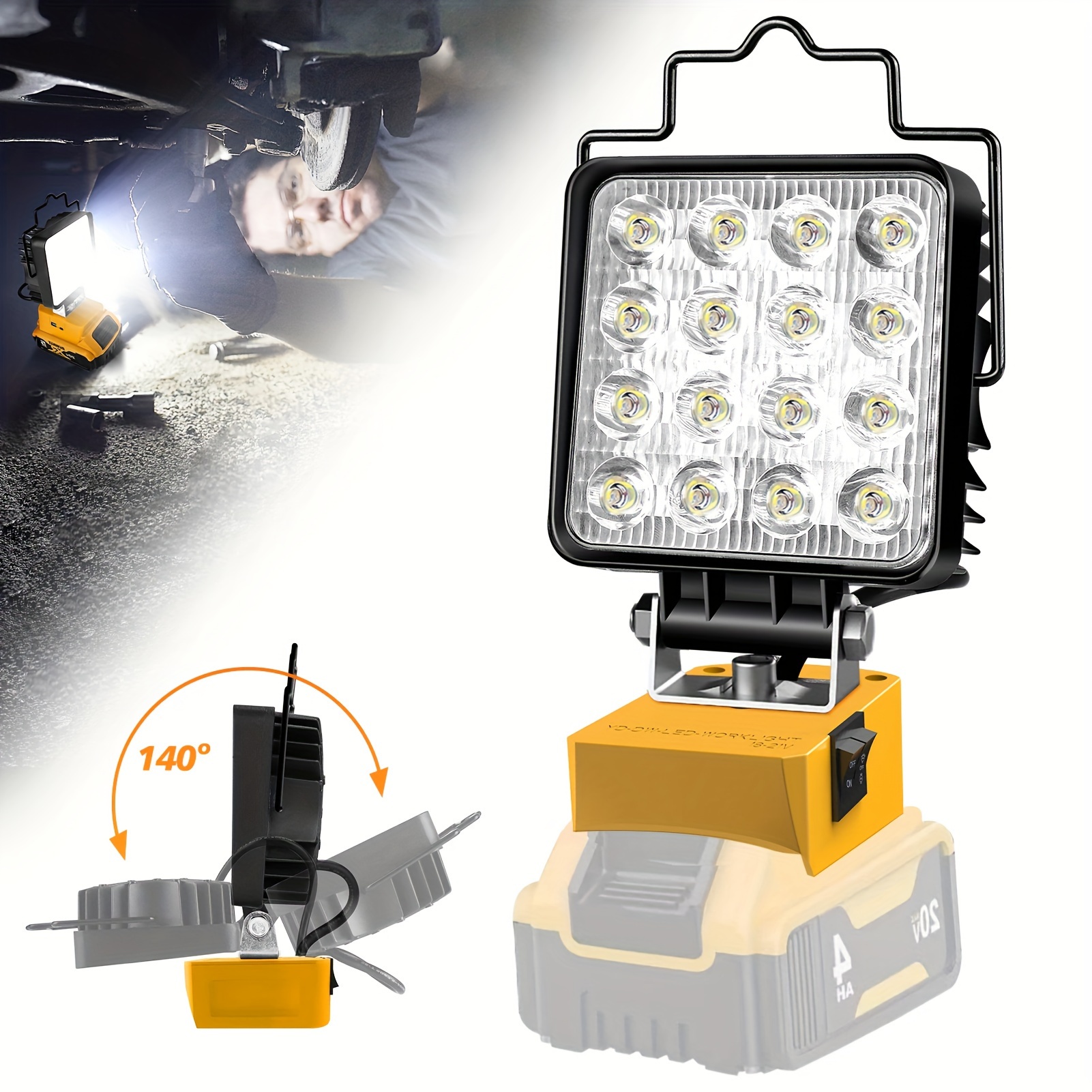 

Portable Light Cordless , Portable Light, With Handle 360° Rechargeable Led Flood Light For 18-20v Dewalt No Battery Protection 2 Usb Charging Port For And Lighting