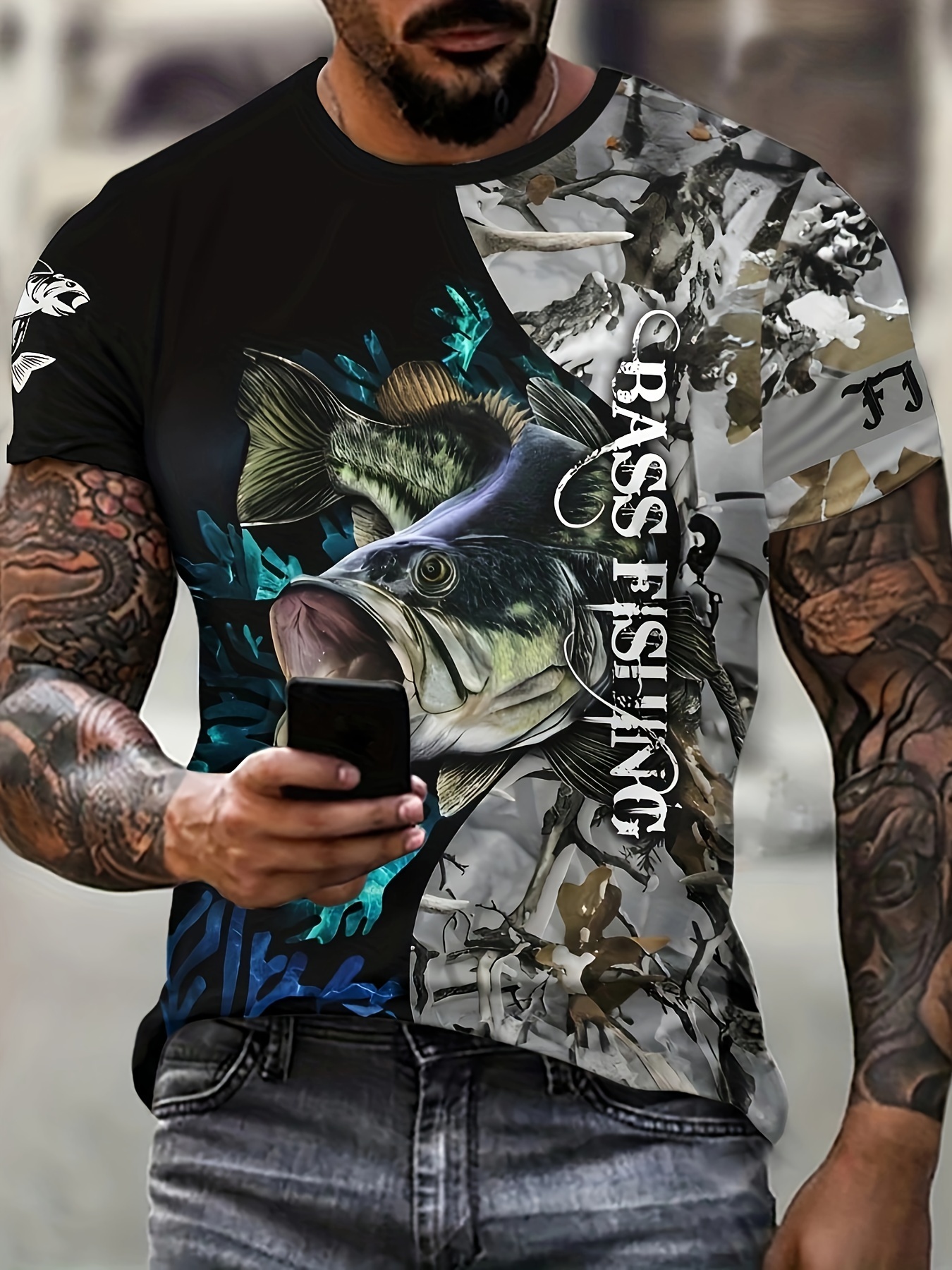 Fishing Pattern 3d Print T shirt Men's Casual Street Style - Temu