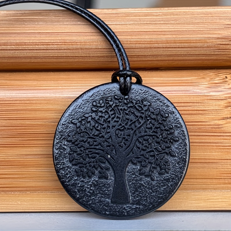 Minimalist Shungite Pendant with Cord, Meaningful Patterns