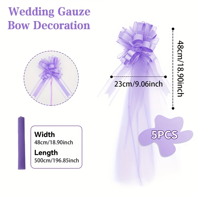 E-shop 5-teiliges Set Elegante Lila Schleifen & Transparente Gaze-Band-Dekorationen - Hochzeit, Baby Shower, Geburtstagsfeier Zubehör mit Stuhldekor &