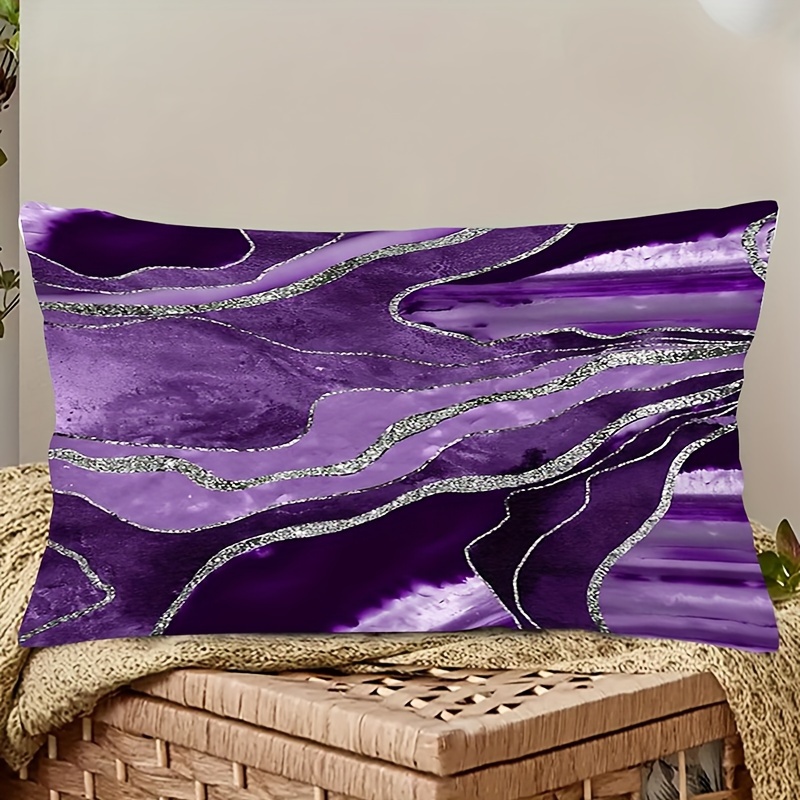 

Luxe , 12x20" Purple Marble Agate Pillowcase - Silvery , Single-sided Design For Sofa & Bedroom Decor, Zip Closure, Machine Washable