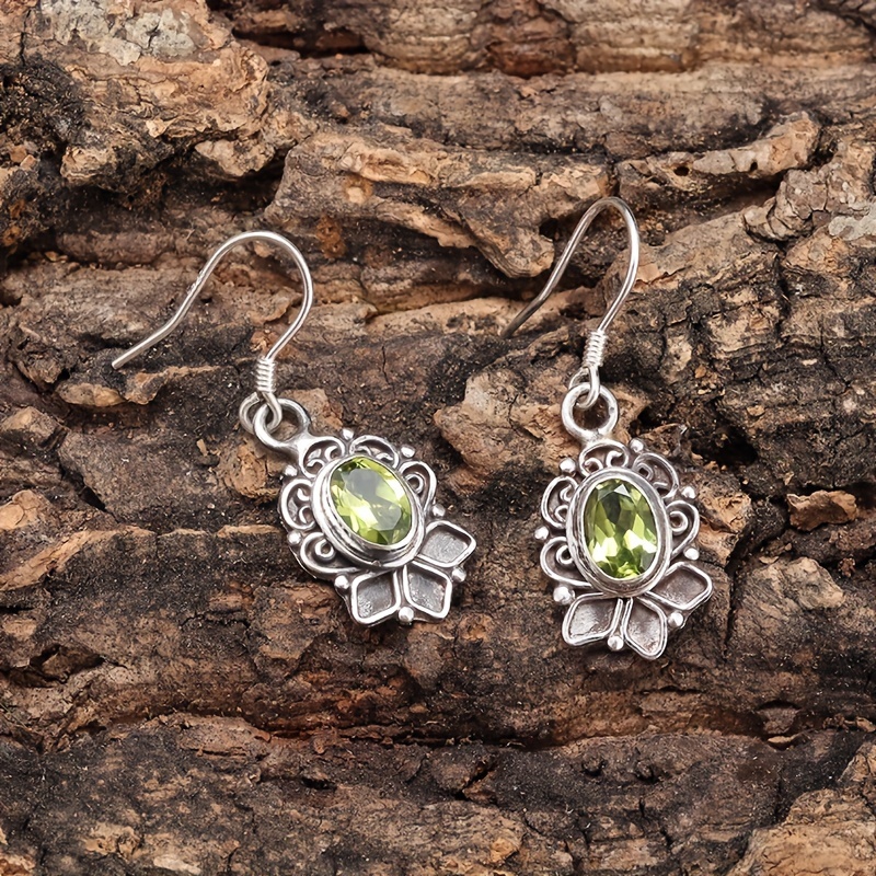Men's Minimalist Green Stone Zinc Earrings