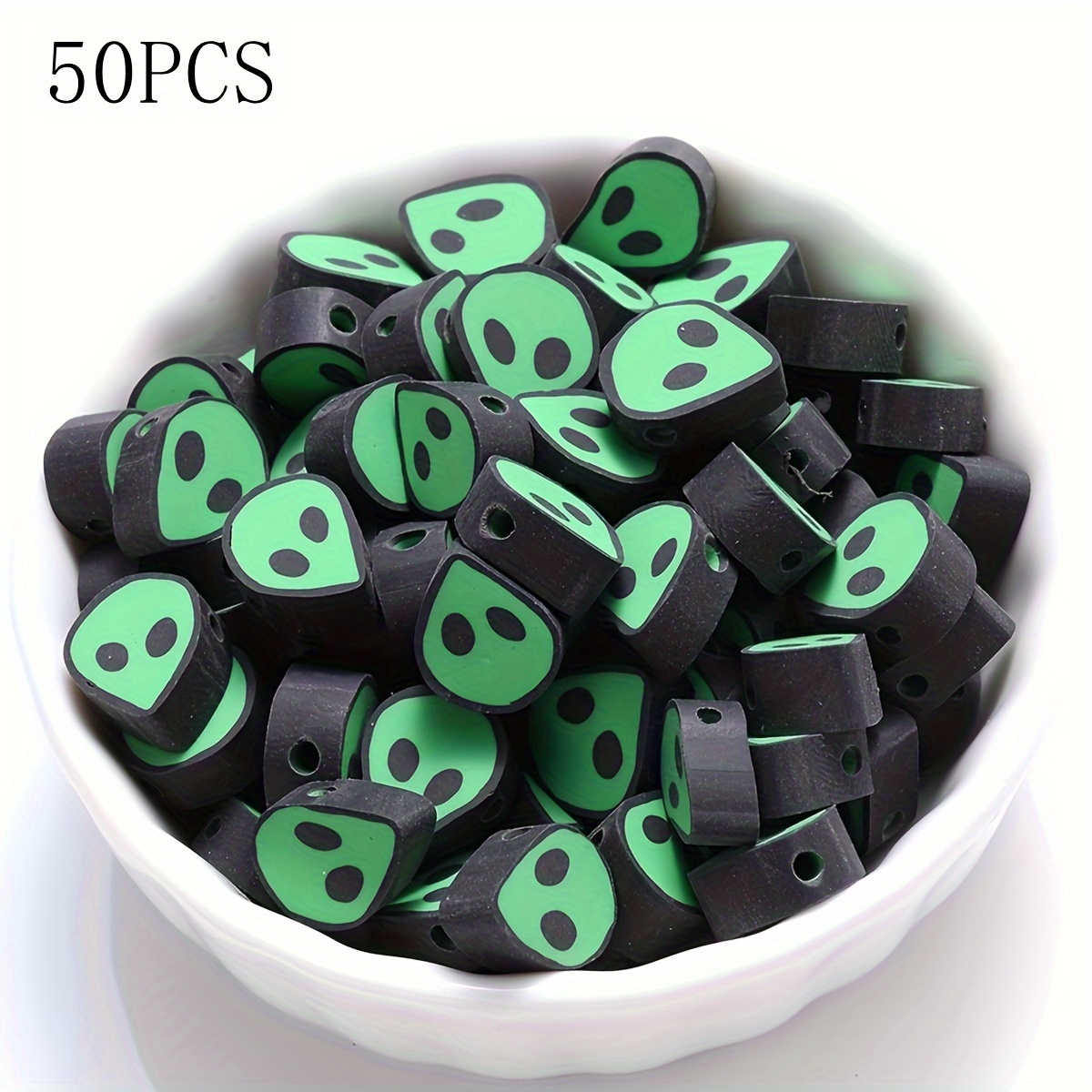 TEMU 50/100pcs 3d Soft Pottery Slices Beads - Green Polymer Clay Charms With & Mouth, Slime Accessories For Diy Bracelets, Necklaces, Crafts (cute ),