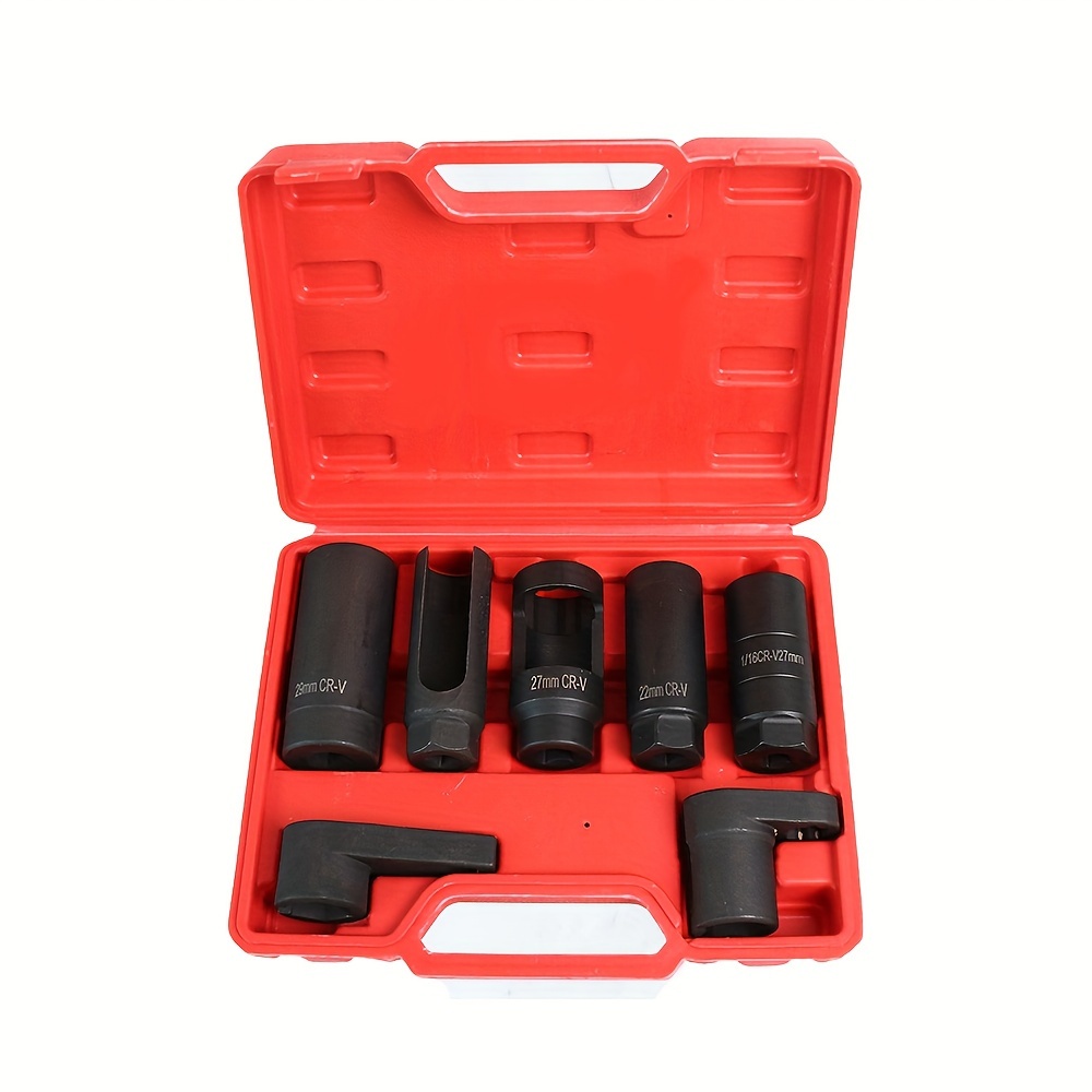 

7pcs Oxygen Sensor Removal Tool Set With Steel Sockets, Fit - Includes Red Storage Case For Easy Organization, Automotive Tool Kit| |highquality Tools