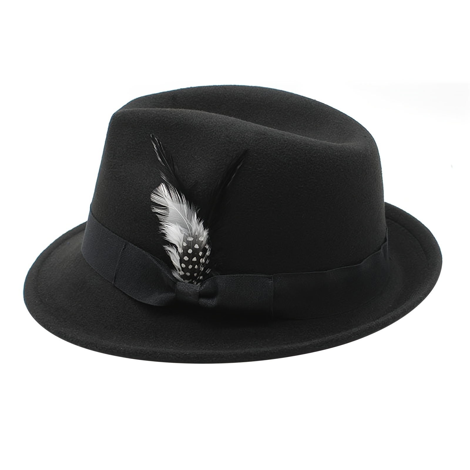 Image of Men's & Women's Fedora Panama Hat With Feather - Classic Short Brim Warm Suitable For Adult Teens, Unisex For -gender Use, Feather Accent For Weddings, Themed Parties, Daily Wear - Fashionable
