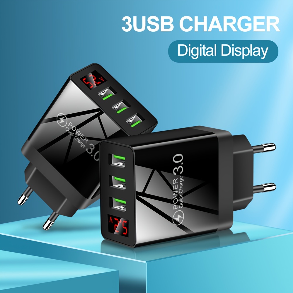 

3-port Travel Charger With Digital Display - Usb Power Adapter, 110v/220v Compatible, 5-10w Output