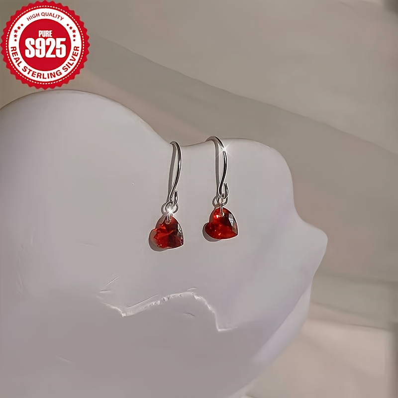 Women's 925 Silver Heart Ear Hooks with Zirconia Accents, Valentine's Gift