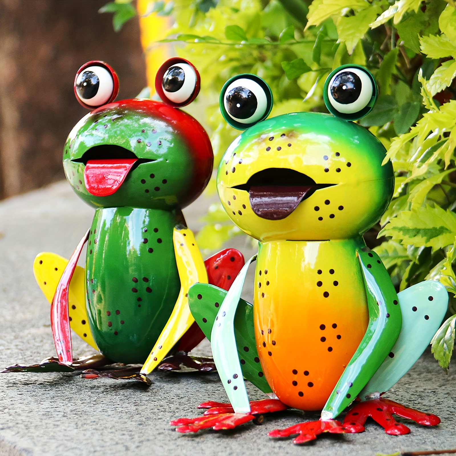 Image of 2pcs Set- Crafts Frog Outdoor Rustic Decorations Hanging Desktop Ornaments Colorful And Realistic