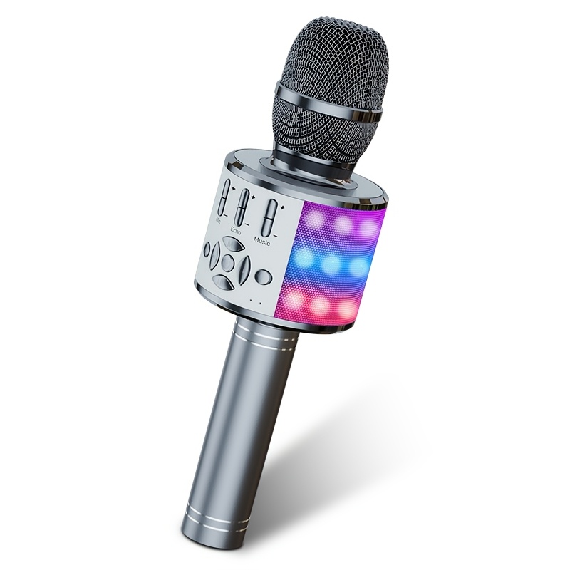 TEMU Microphone Karaoké Fil & Enceinte Portable avec Connexion Fil, USB/TF/AUX, Système Magique, Lumières LED Multicolores, Compatible pour Fêtes à ,
