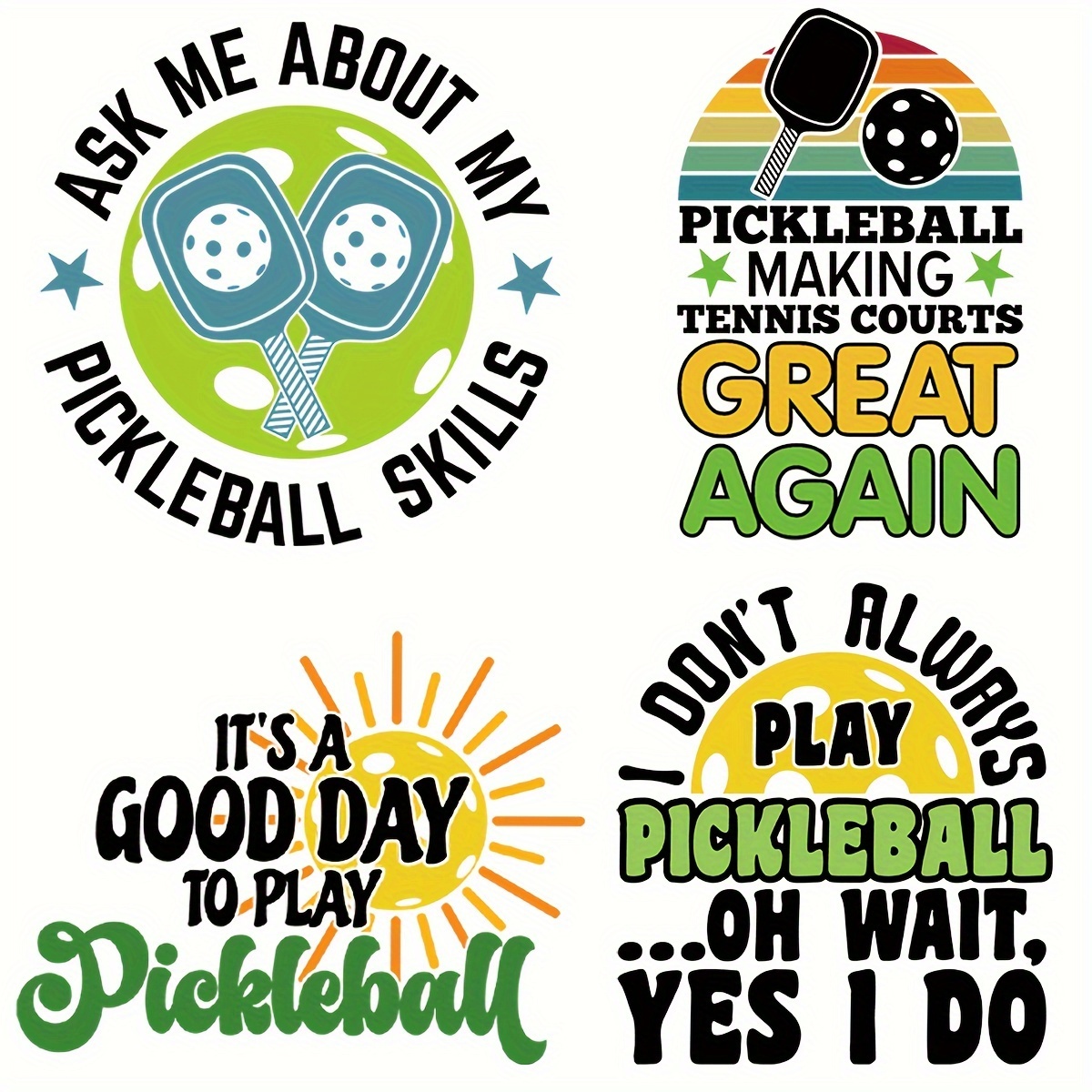 

6-piece Pickleball Themed Diy Iron-on Transfer Stickers - Washable & Heat Press Ready For T-shirts, Masks, Jeans, Backpacks | Vibrant Floral Design