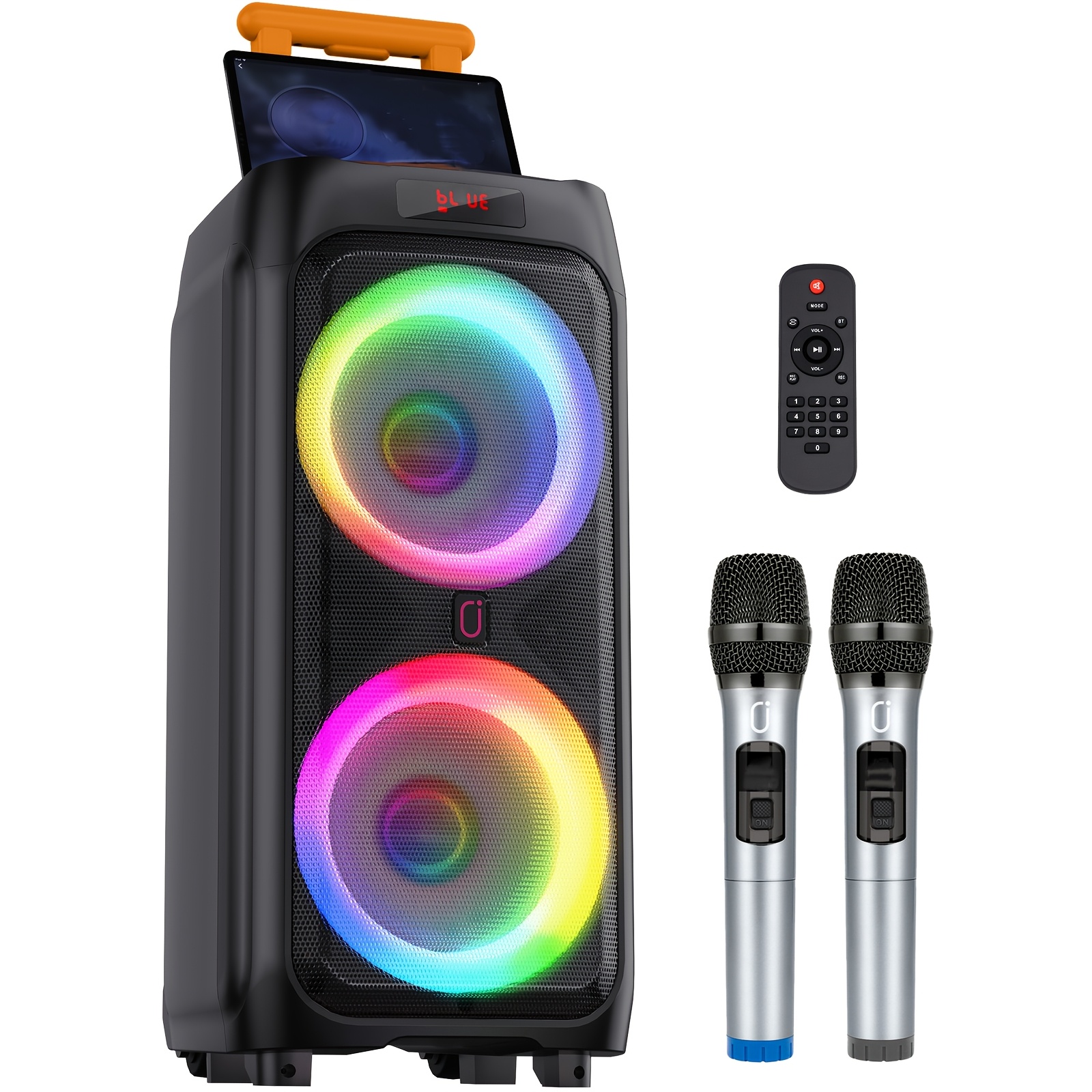 TEMU Large Karaoke Machine, Portable Speaker With 2 Karaoke Microphones, Dynamic Led Light Show, Aux Input, Singing Home Karaoke Speaker System For