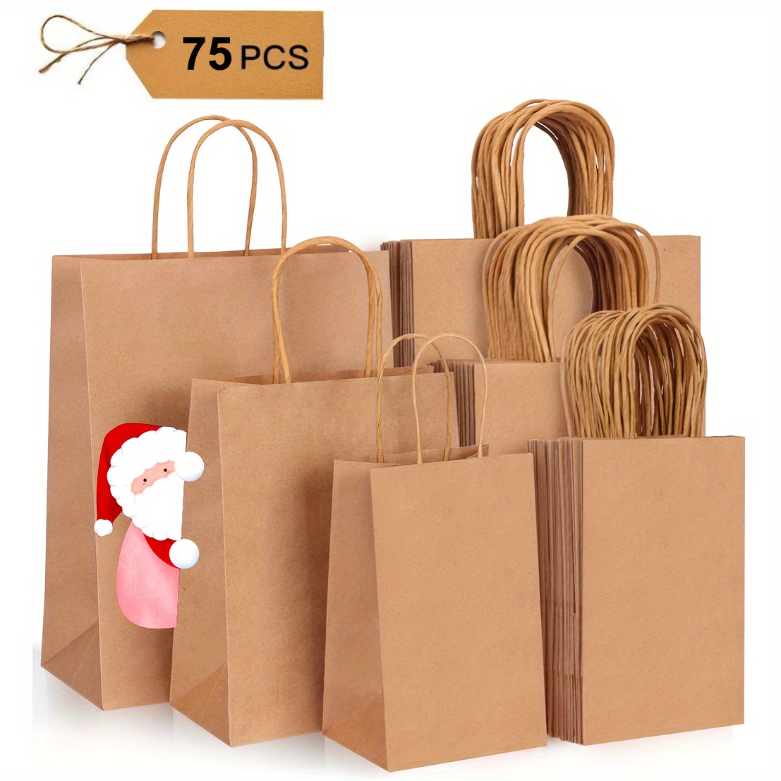 Image of 75pcs Bulk Brown Paper Bags With Sturdy Handles - Assorted Sizes Gift Boxes/bags For Small Business Retail, Party Favor Packaging, Wedding, Birthday, Christmas - Bulk Wholesale Packaging (75pcs)