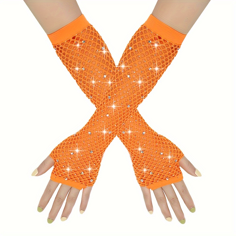 2pcs Rhinestone Party Mesh Net Elastic Gloves