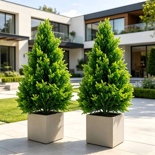Set of 2 High-Quality Artificial Pine Trees with Three-Dimensional Realistic Branches, Green Needles Texture, Restoring Form of a Tree. Durable and Stylish, Not Cheap-Looking. Evergreen for