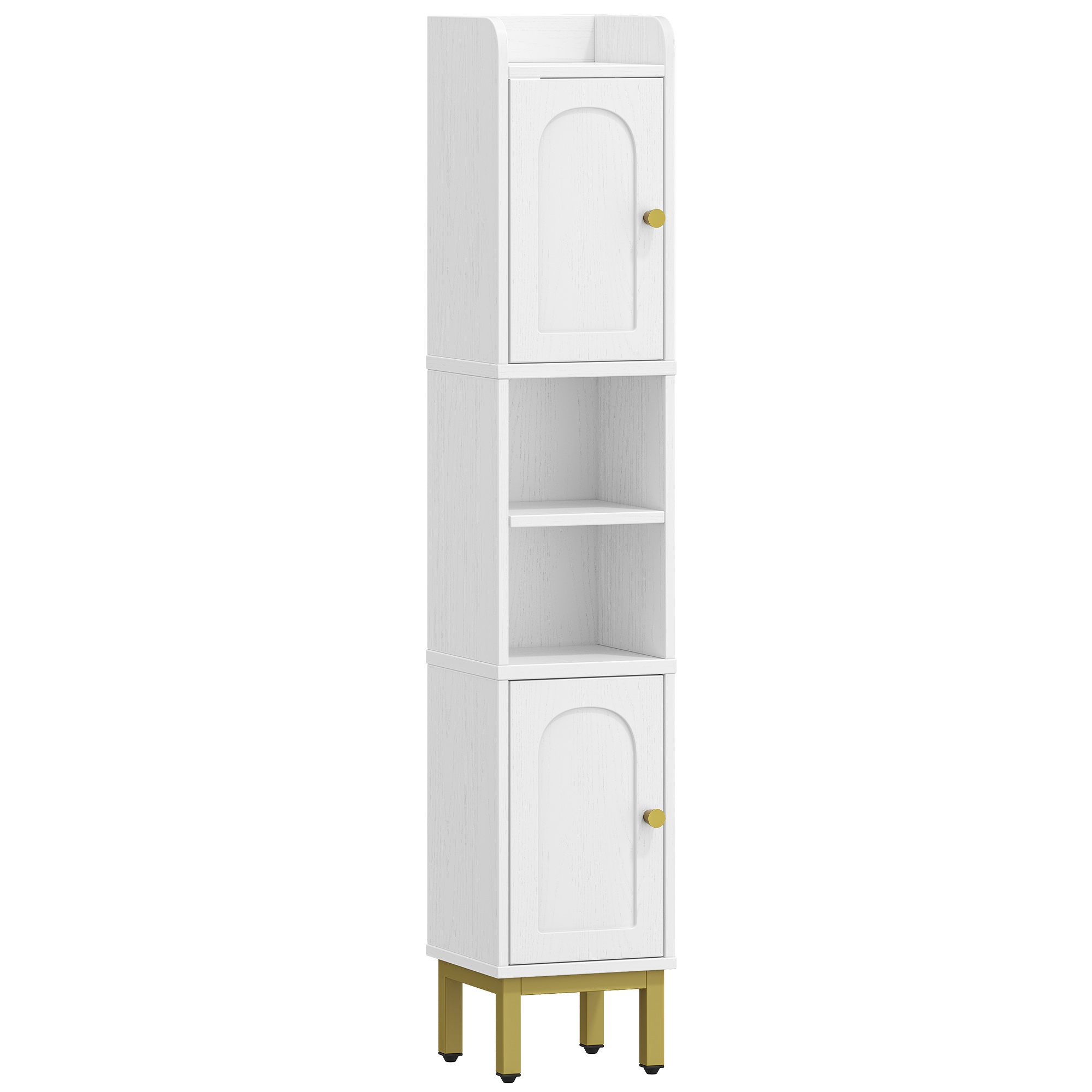 Slim Bathroom Storage Unit Featuring And Open Shelving, Adjustable Shelves, Dimensions Of 20 X 20 X 108.5 Cm, Tall White Cabinet For Bathroom Use