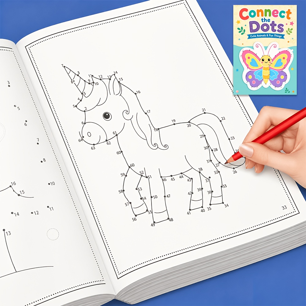 TEMU 48-page Children's Activity Book Featuring Cute Animal Connect-the-dots Pages, With Number Learning Fun—an Engaging Learning Adventure Designed