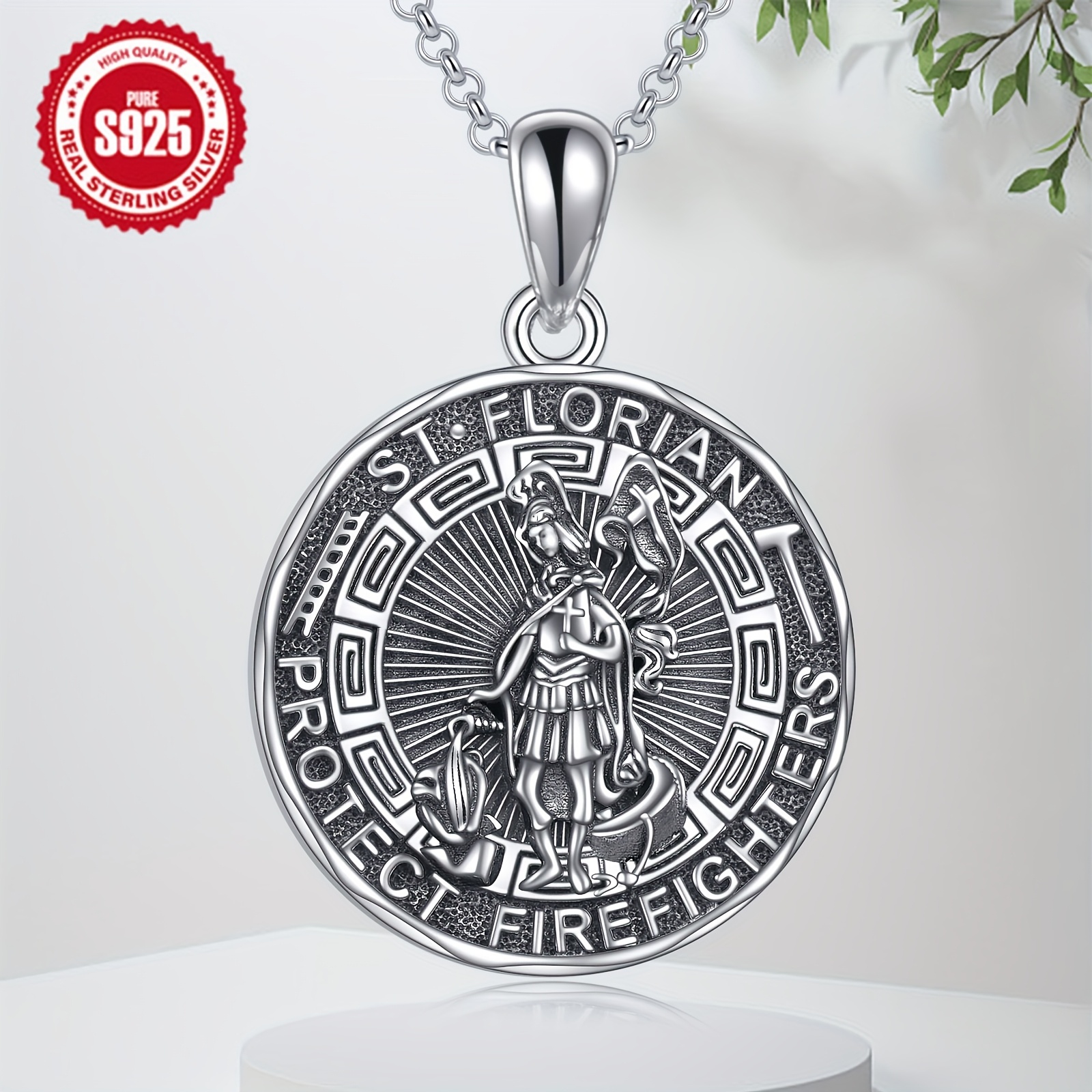 Image of Saint Florian Necklace Sterling Silvery Protector Pendant St Florian Jewellery Gifts For Women Men Firefighters