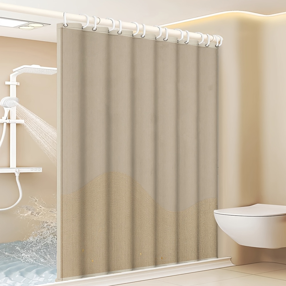 TEMU 1pc Modern - Shower Curtain With Wavy Linen Texture & Golden Dots - Brown Suitable For Home And Hotel Bath Curtain, Machine-washable Fabric With