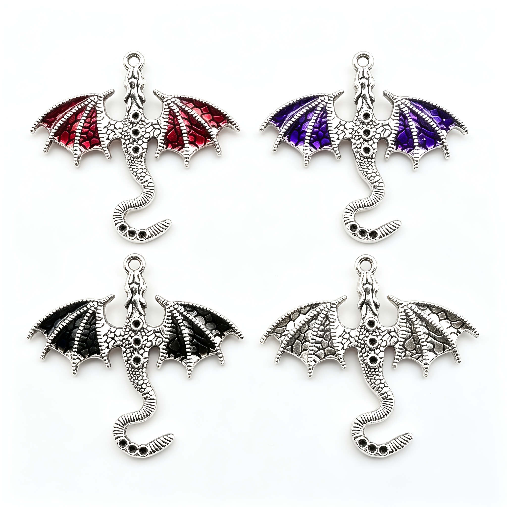 4pcs Vintage Dragon Keychain, Iridescent Wing Charms Bag Charm Gift