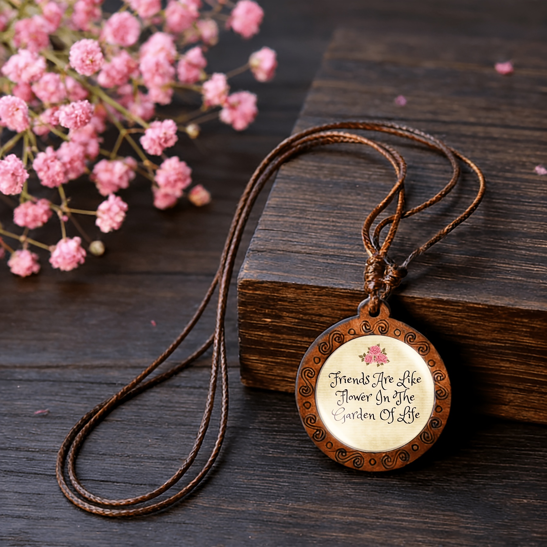 Vintage Intricately Carved Gemstone Inlaid Necklace