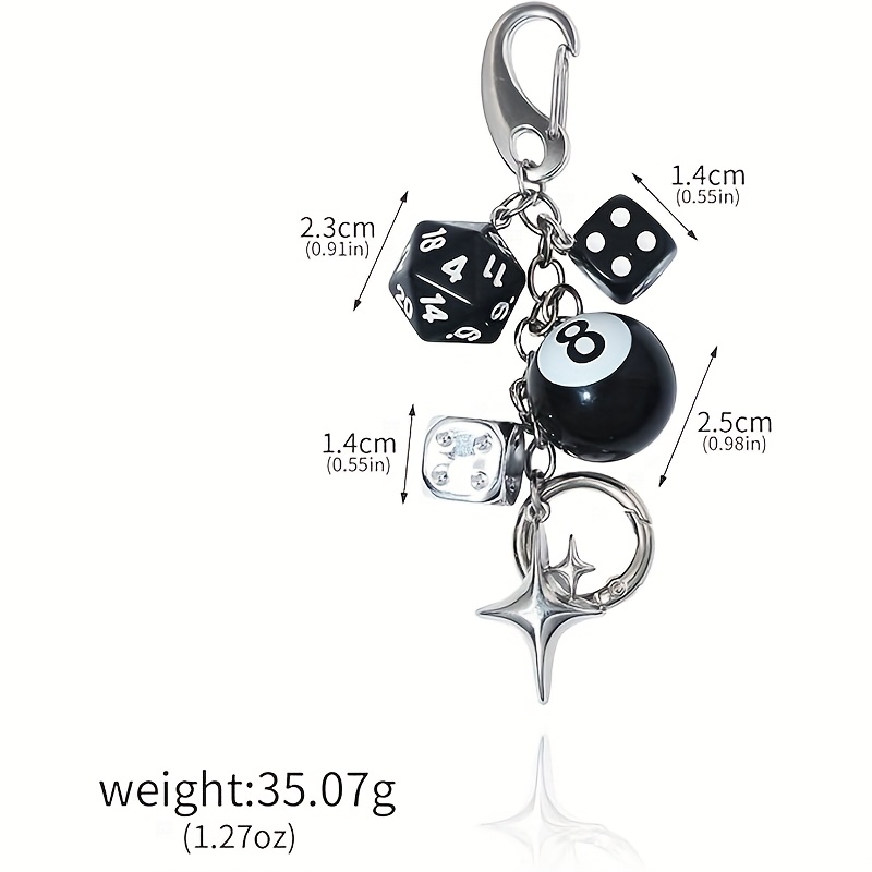 8-Ball Dice Pendant Keychain, Cute Accessory for Bags