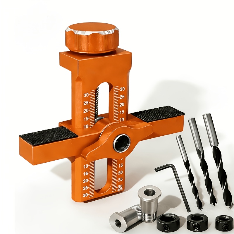 TEMU Jeu de gabarit de perçage pour orange, robuste réglable à double trou, poinçon à réglable à double trou pour porte d', équipé de forets et de