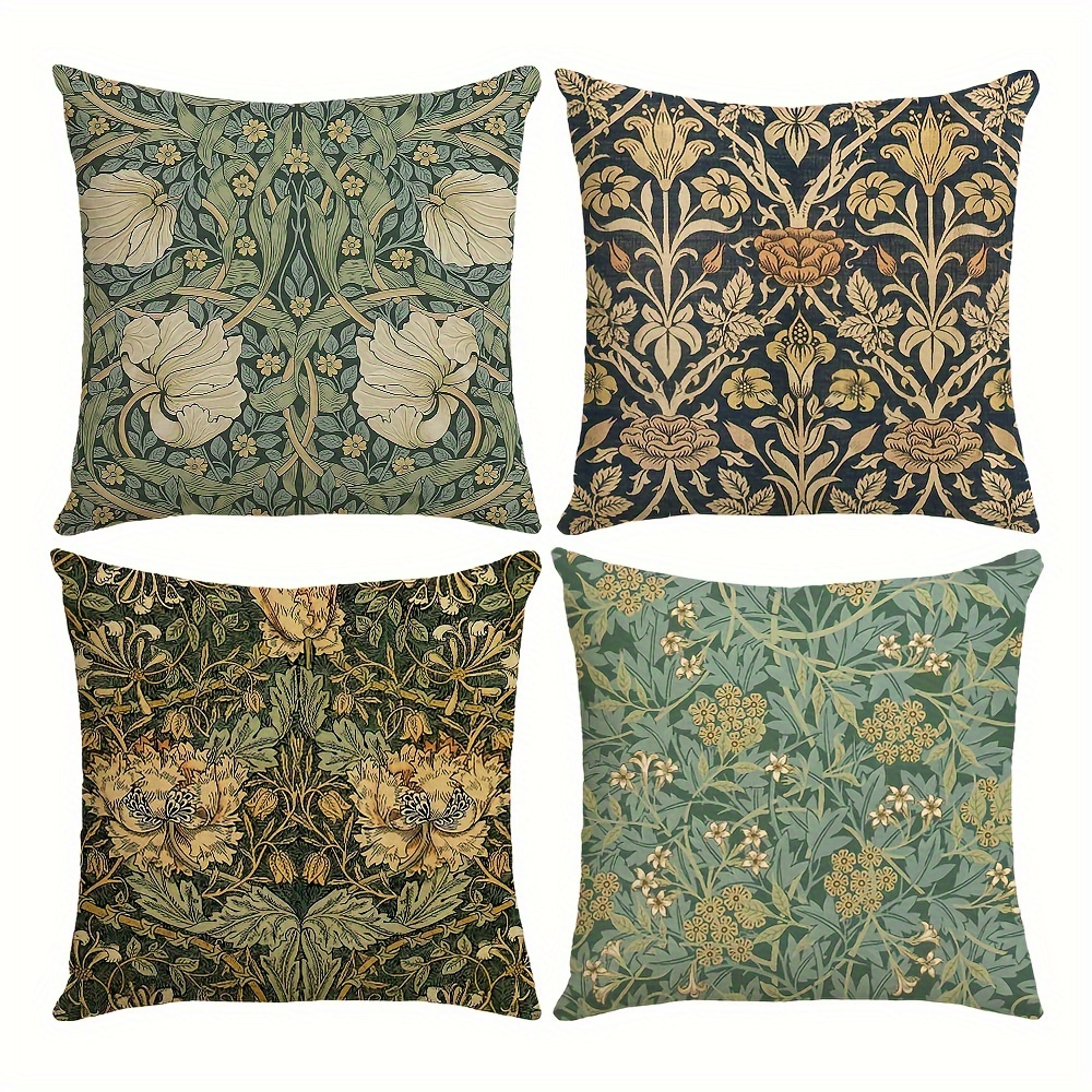 

4pcs William Morris Floral Throw Pillow Covers, Vintage Floral Decorative Cushion Covers, Home Decor For Sofa Bedroom Office Car Farmhouse, 17.7*17.7 Inch, Without Pillow Cores