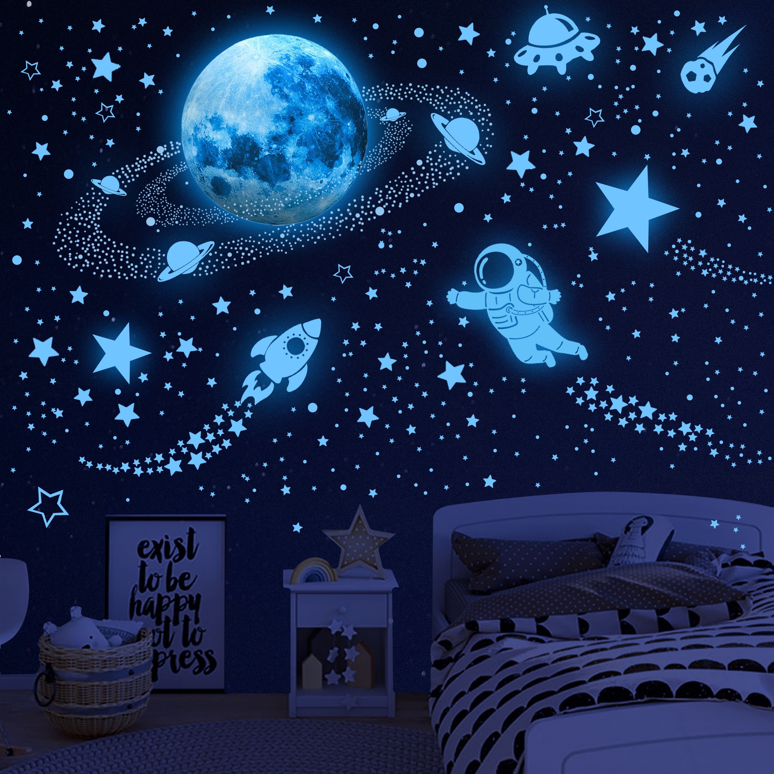  Estrellas de techo que brillan en la oscuridad, 150 piezas de  estrellas de plástico superbrillantes de colores mixtos, decoración de  pared de estrellas de plástico superbrillantes, removibles y : Herramientas  y