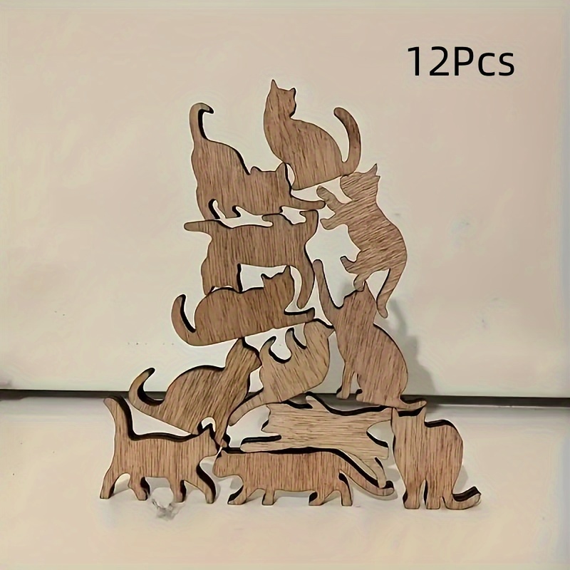 

12pcs Different Shapes Of Cat Wooden Micro Crafts Home Holiday Party Decoration For Diy Hand- Graffiti Christmas Halloween Thanksgiving Easter And Other Holiday Party Decoration Crafts