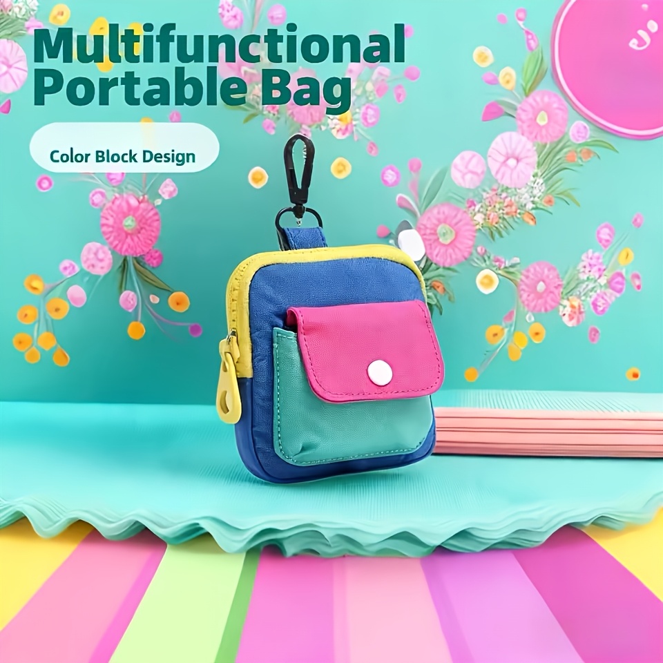 E-shop Tragbare Münzbörse & Mini-Organizer im Macaron-Stil – Kompakte Nylon-Tasche geeignet für Kopfhörer, Lippenstift, Nagellackentferner – Reisen,