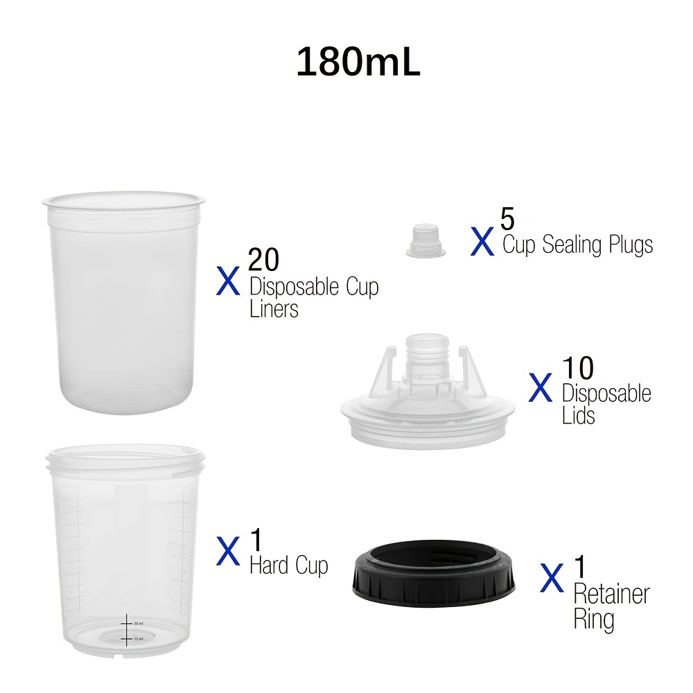 

20 Pcs 180ml Disposable Cup Spray Paint Plastic Liners & 10 Pcs Kits Ml