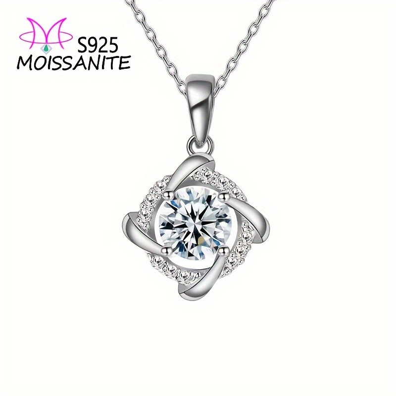 

925 Sterling Silver 1 Carat Moissanite Windmill Pendant Necklace, Elegant Bling Pendant Necklace For Casual & Formal Events, Perfect Gift For With Gift Box