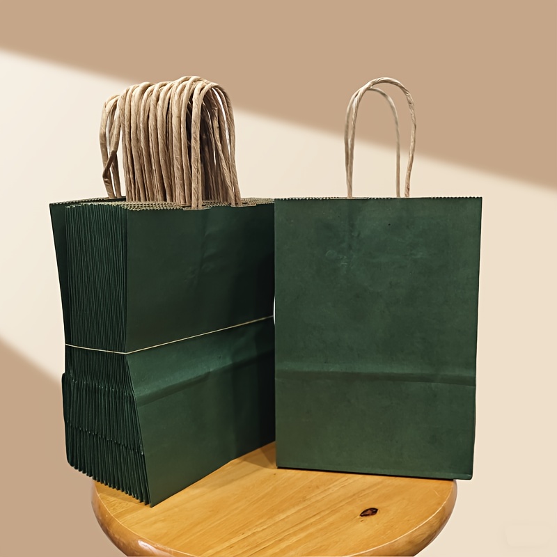 Gift For Her/him 24pcs Green Paper Bag With Handle, Grocery Store Shopping Retail Bag, Small Business Supplies, Birthday, Wedding, Party Gift Packaging Tote Bag For Practical And Convenient Packaging