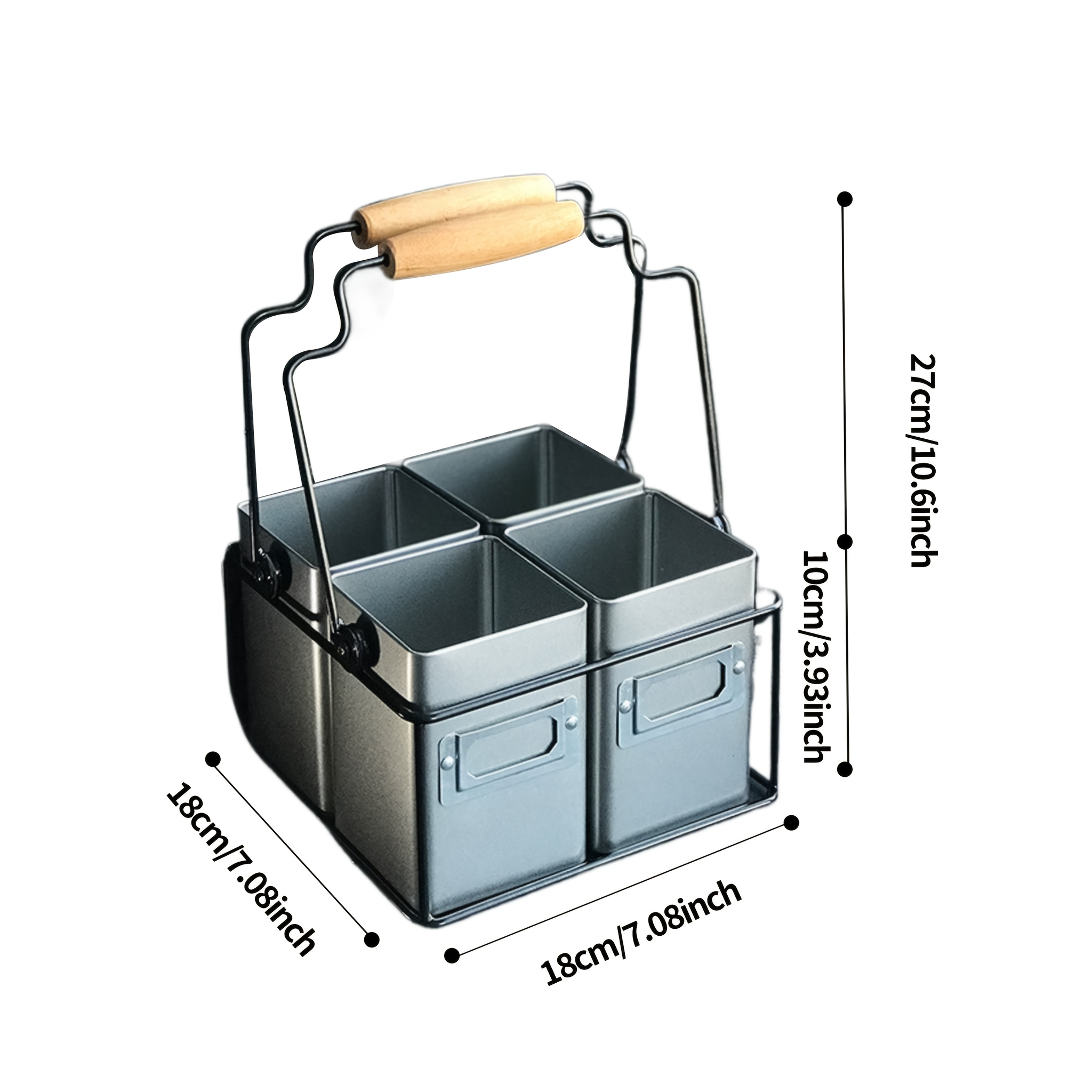 Wooden Handle Metal Milk Bottle Carrier For 3/4/6 Bottles, Wine Container & Water Bottle Holder – Desktop Storage Rack For Small Items, Wedding Bar, , Picnic Use (non-food Contact), Shelf Baskets