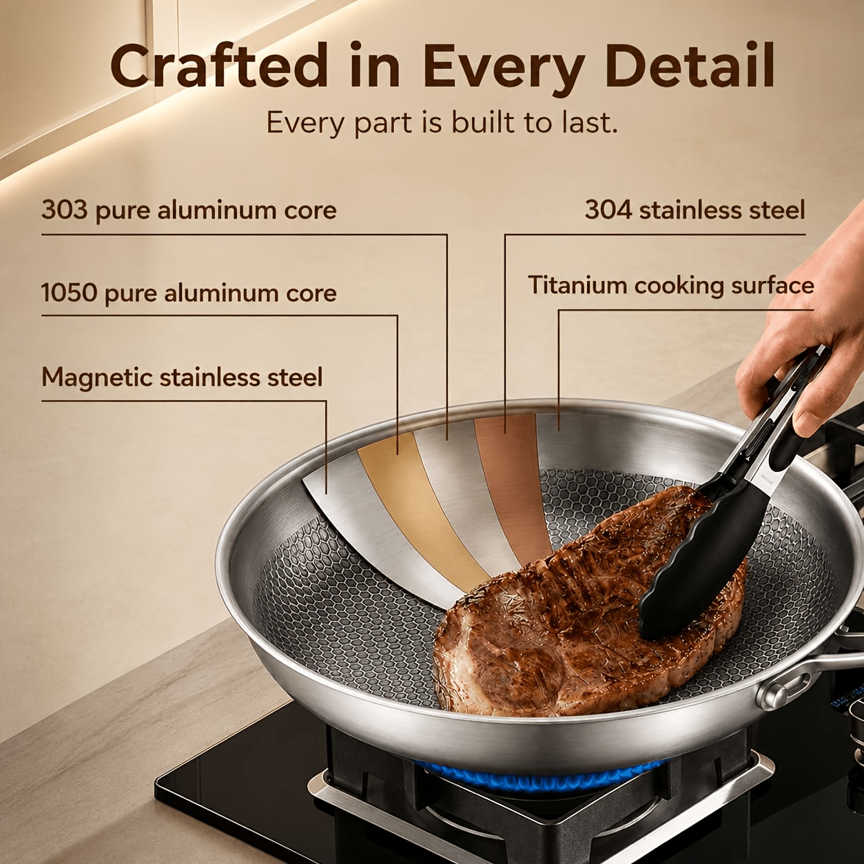 12 inch premium titanium frying pan with lid   pure titanium   non stick durable scratch     ptfe free nonstick cookware healthy and coating free scratch resistant for induction gas oven dishwasher safe