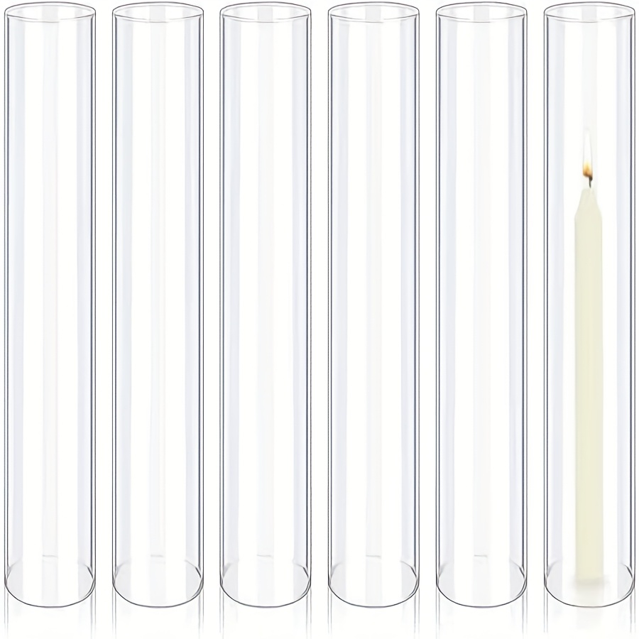 6pcs Hurricane Shape Candle Holders, Open Transparent Glass Cylindrical Candlesticks, Baseless Candle Holder, Suitable For Home Kitchen Decor And Dining Table Decoration