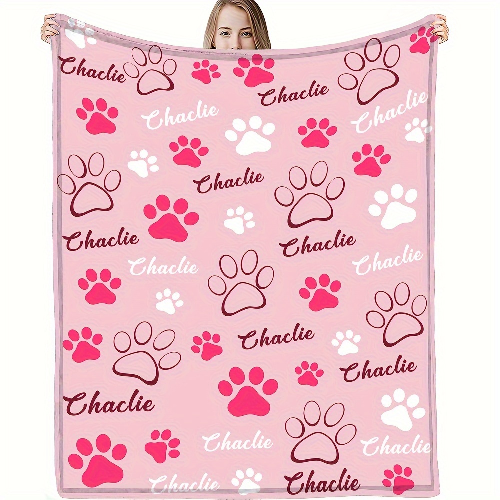 

Personalized Paw Print Blanket: Custom Your Name Pattern, Soft & Warm, Perfect For Bed, Sofa, Travel, Camping, Or - Available In Various Sizes