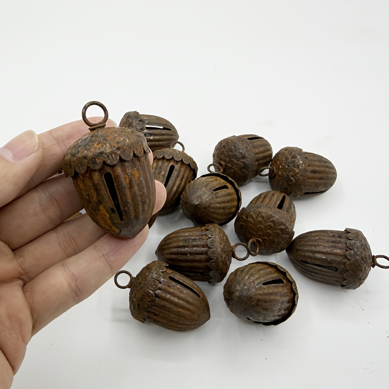 TEMU 10pcs Of Wrought Aged Rust-colored Oak Fruit With Jingling Sound, Suitable For Christmas Tree Decoration, Creative Additions, Retro Decoration