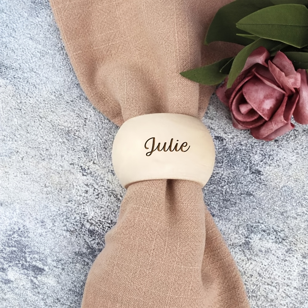 TEMU [Personalización] Anillo de servilleta de madera personalizado con grabado de | Decoración de mesa, de mesa, regalo de Navidad, regalo de ,