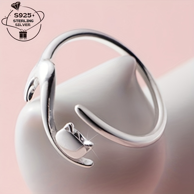 

1pc925 Silver, Fashionable Adjustable Ring With An Opening. Suitable For Daily And Party Wear. As A Holiday Or Anniversary Gift To Family, , And Cat Lovers.