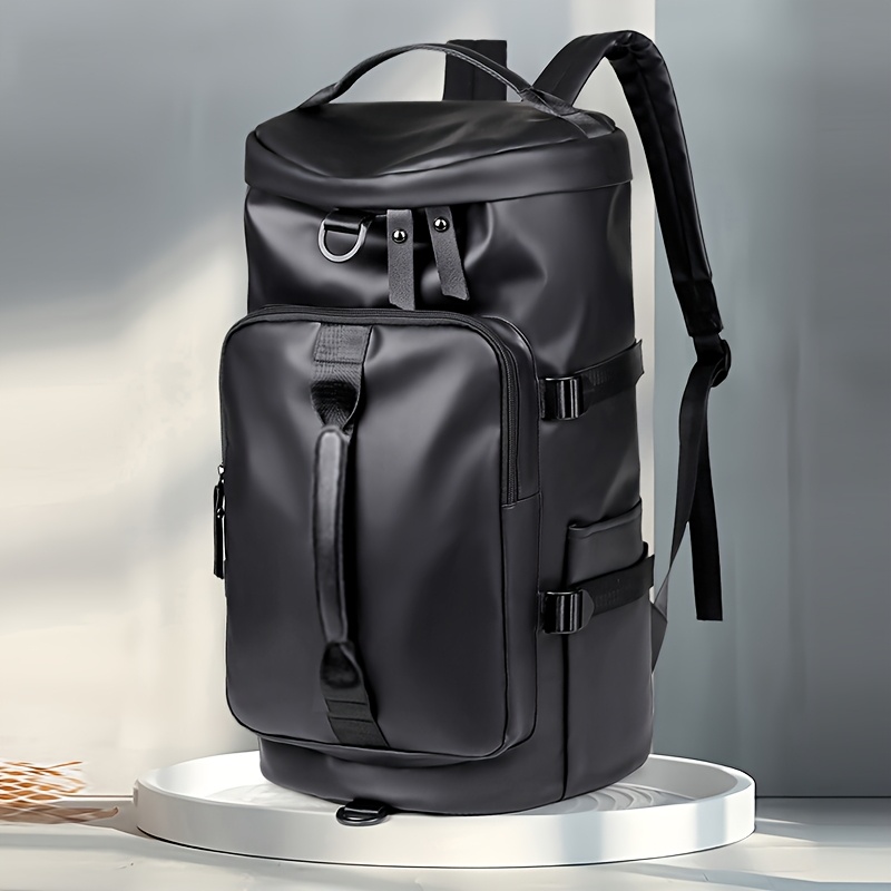 

Backpack - Pu, Multi-functional For Sports & Fitness, Casual Short Trips, Carry-on Luggage In Gray/black, Double Shoulder, Trendy, For Men