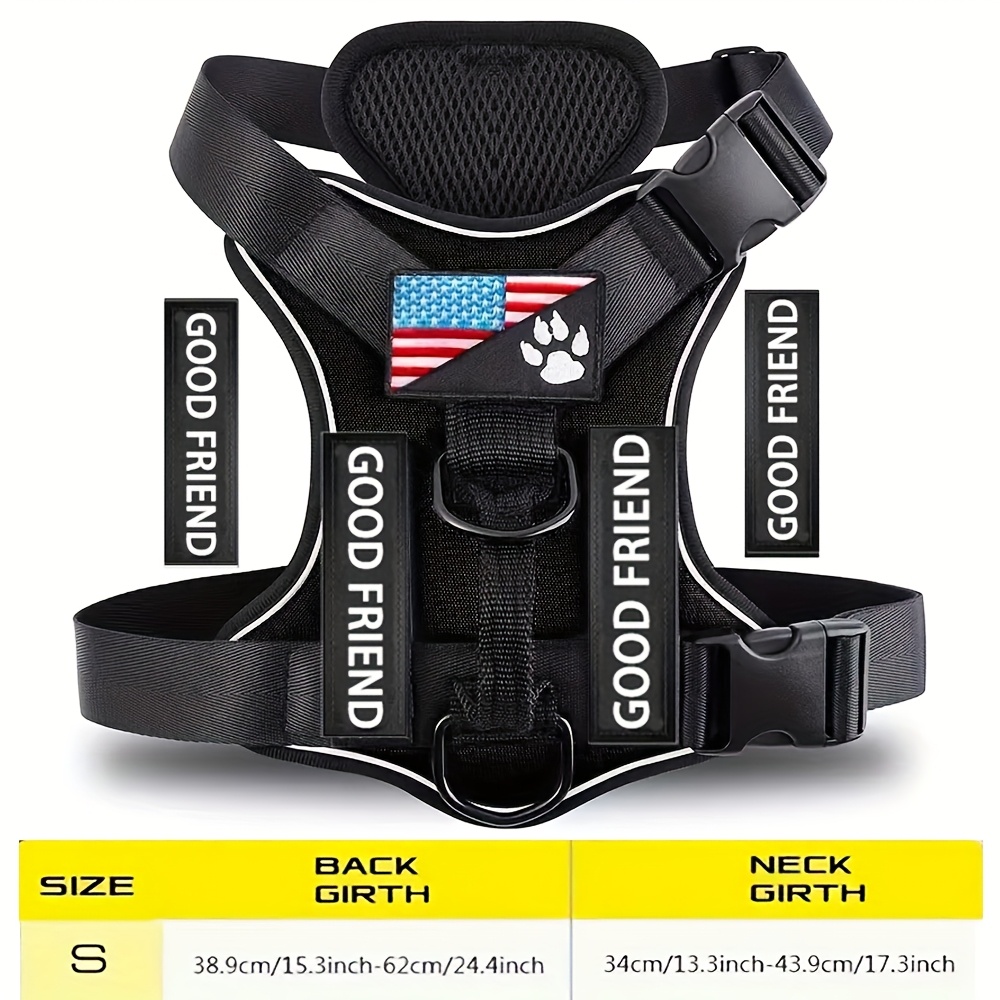 TEMU Harness With 5pcs Patches - Reflective Vest, Adjustable Soft Oxford Dog Harness With Inner Mesh Layer, Id System For Small/medium/large Dogs