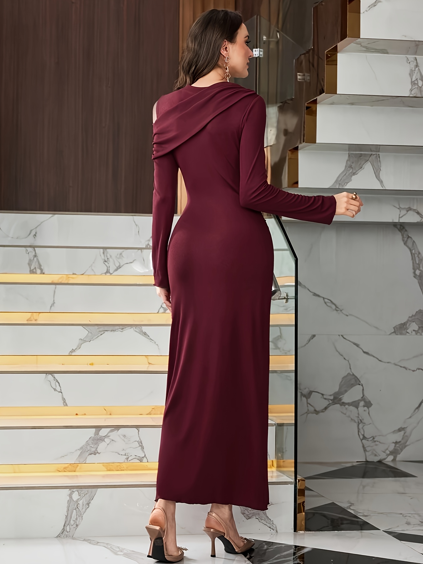 knee length dresses for ladies Dressystar Burgundy Women Short Sleeve Maxi Dresses Casual Long with P