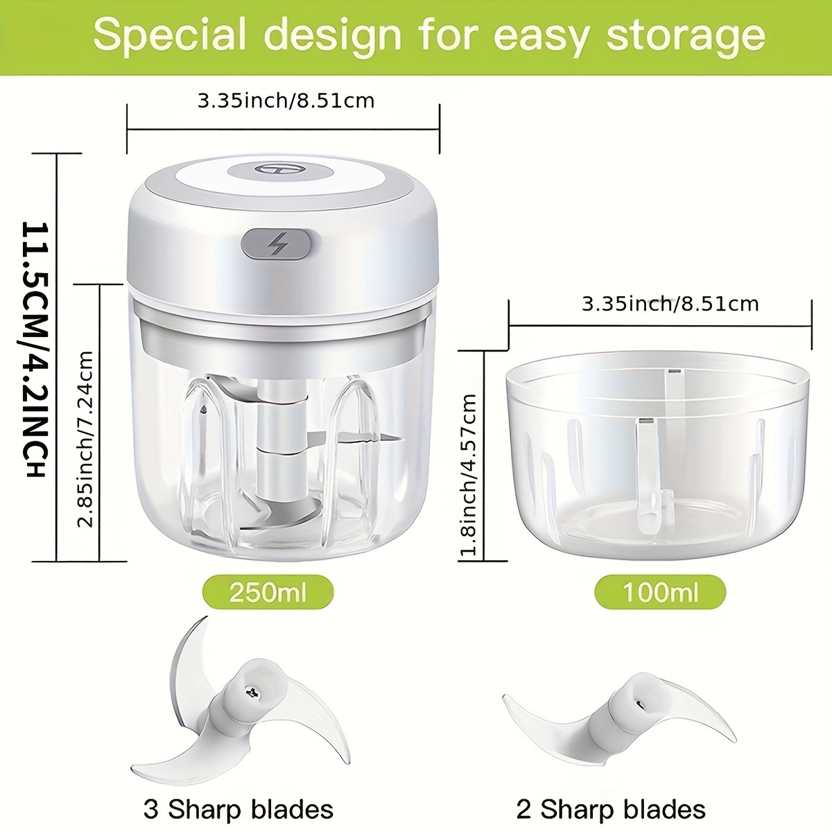 1pc Electric Garlic Chopper, Mini Portable Veggie Chopper, 250ml Garlic Grinder Masher Onion Chopper, Blender to Vegetable, Wireless Food Processor for Ginger, Chili, Fruit, Meat, etc