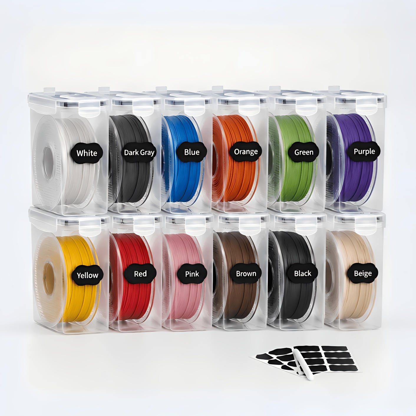 TEMU Boîte/Conteneur de stockage de consommables pour imprimante 3D 8/10/12pcs - avec étiquette et stylo, Tasse à consommables d', 4 Litres (23.5 X
