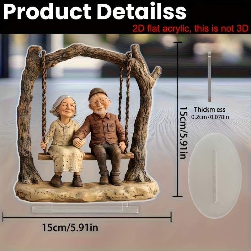 TEMU Statua decorativa piatta 2D di un anziano su una , stile boh矇mien, materiale acrilico, per decorazione da tavolo | Scelta per camere da letto,