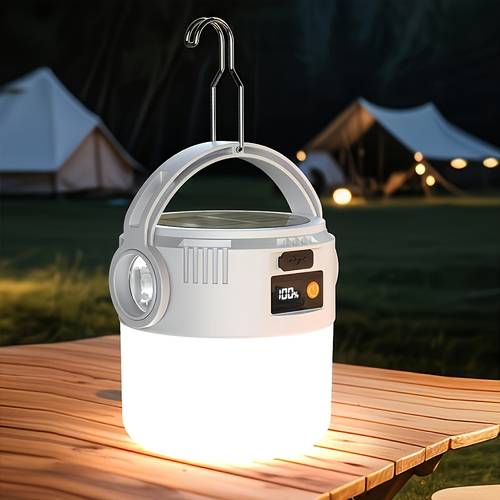 bright 2 in 1 solar and usb rechargeable camping lantern with led featuring hanging design portable and suitable for tents hiking and emergencies a usb cable for charging